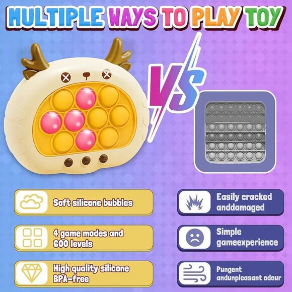 Fast Push Game Fidget Toy Pop Bubble Handheld Light-up Blue Cat AND Brown Deer - Picture 6 of 10